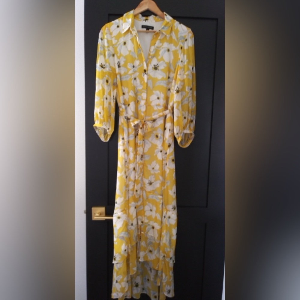 Banana Republic Yellow Floral Long Sleeve Dress